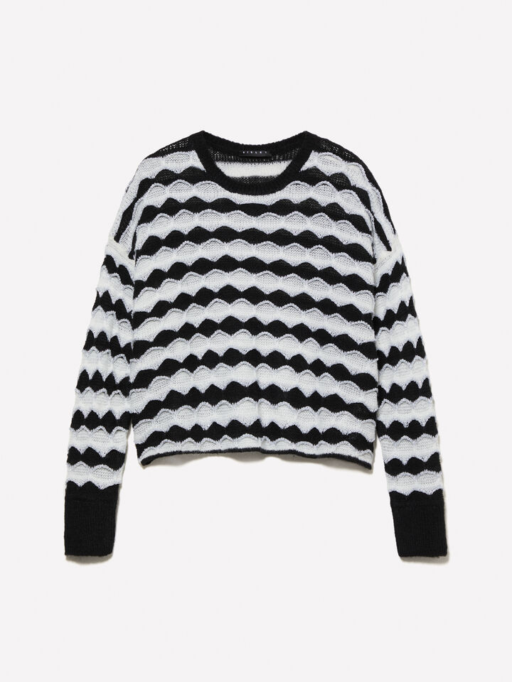 Cropped sweater with black and white lurex - girls' knitwear - Black | Sisley Young image number 1